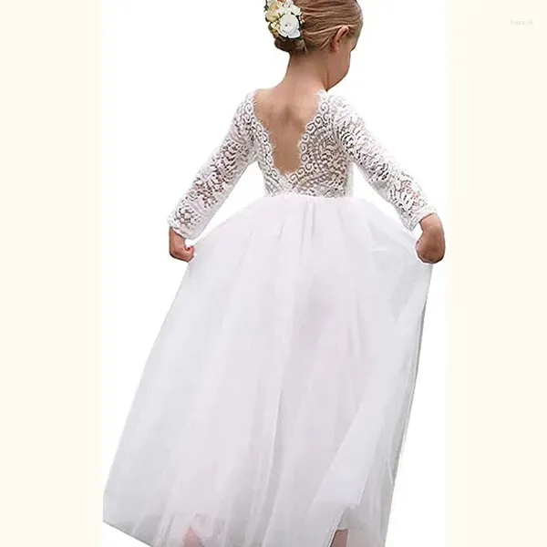 Robes fille enfant en bas âge pleine longueur droite Tulle Tutu dentelle dos robe de soirée à fleurs