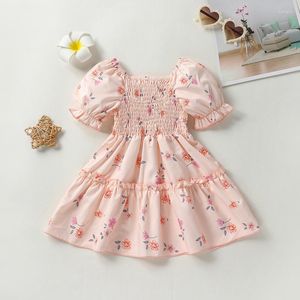 Robes de fille Toddler Girls Clothes Summer Casual A-line Dress Pink Short Puff Sleeve Floral Print