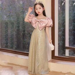 Robes de fille en bas âge filles élégantes robe à paillettes avec nœud petite tenue de fête d'anniversaire en or princesse enfants Performance de Piano Halloween