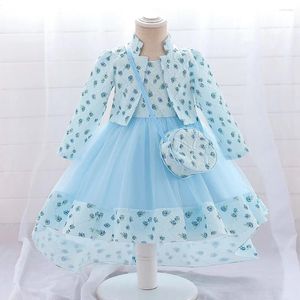 Fille robe pour tout-petits filles floral printemps d'automne robe de fête bébé enfants manches complètes robe de bal anniversaire
