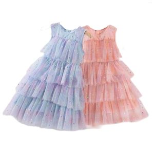 Robes de fille Enfant Filles Princesse Maille Couches Gâteau Volants D'été Enfants Paillettes Robe De Bal Élégante Pour La Fête De Mariage Vêtements Adolescents