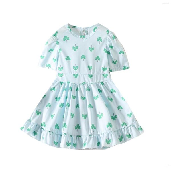 Robes de fille Toddler Girls Short Sleeve St. Patric.k's Day Floral Printed Ruffles Princess Dress Casual Taille 8