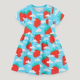 Vestidos para niñas, vestido de fresa de manga corta para niñas pequeñas, vestido informal suelto para vacaciones en la playa, vestido veraniego con volantes plisados para niños 1-7T