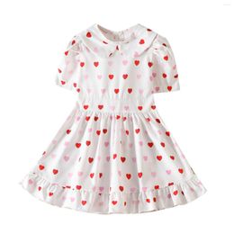 Robes de fille enfant en bas âge filles à manches courtes saint valentin coeurs imprimés volants robe de princesse long justaucorps avec