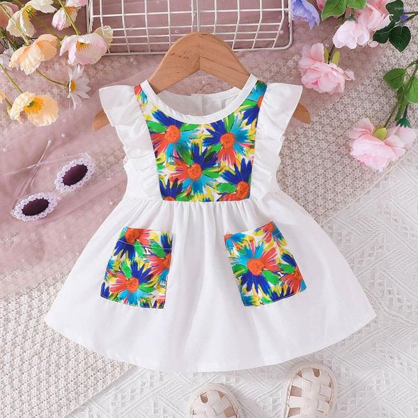 Robes de fille Toddler Girls Sleeve Floral Oil Painting Prints Ruffles Princess Dress Dance Party Clothes