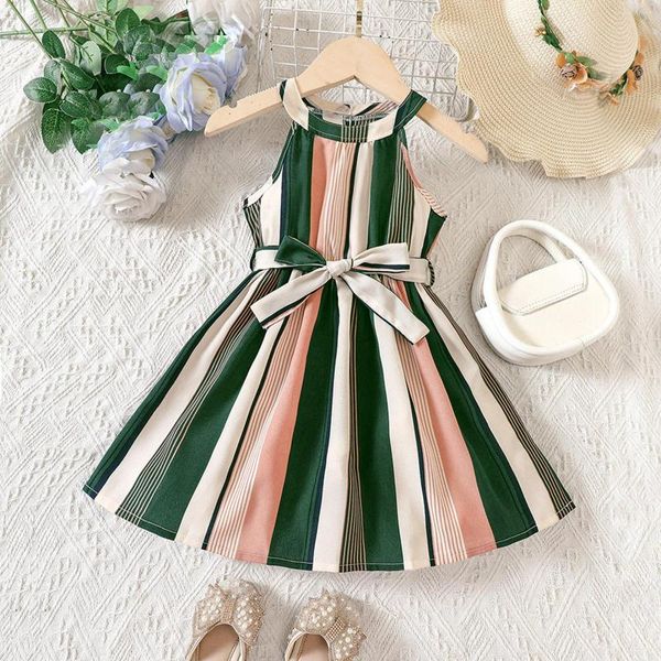 Robes de fille Toddler Girls Sans manches Patchwork Color Striped Prints Princess Pull Dress Taille 5t Floral For