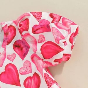 Meisje jurken peuter meisjes Valentijnsdag jurk ballon ballon korte mouw Crew Neck Heart Print Ruffle Princess