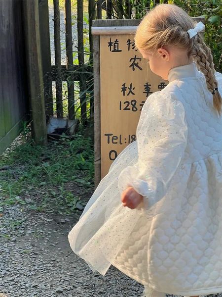 Vestidos de niña para niñas pequeñas, Vestido acolchado de invierno para niños, ropa gruesa y cálida, Vestido de lentejuelas con manga abombada, Vestido de fiesta de cumpleaños de 2 a 10 años