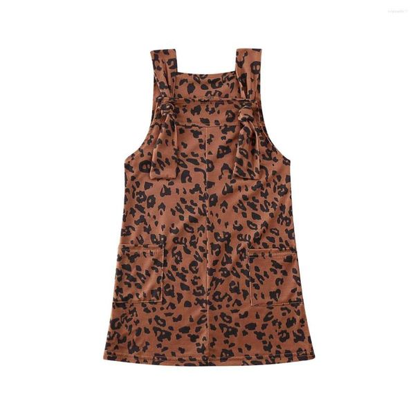 Vestidos de niña para niños pequeños, ropa para niñas pequeñas, peto de leopardo, falda con babero, trajes de vestido con tirantes