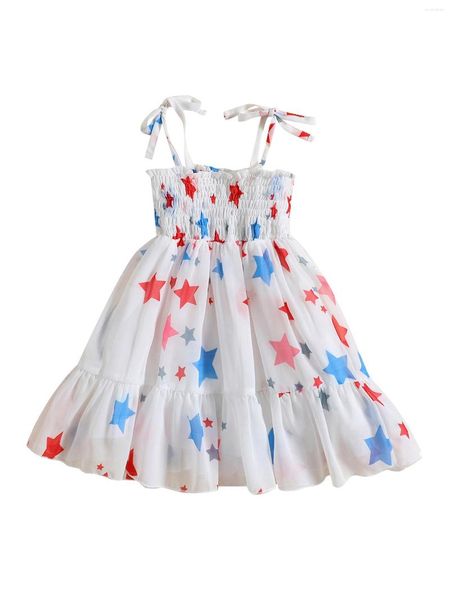 Robes fille enfant en bas âge enfants 4 juillet tenue sans manches étoiles imprimer robe trapèze USA vêtements drapeau américain