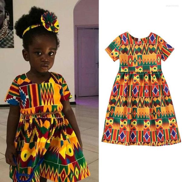 Robes de fille enfant en bas âge enfants bébé Dashiki imprimé africain à manches courtes robe de princesse vêtements filles