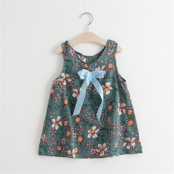 Vestidos para niñas, niños pequeños, ropa para bebés, verano, sin mangas, princesa Floral, azul, talla 10, flor, verde menta