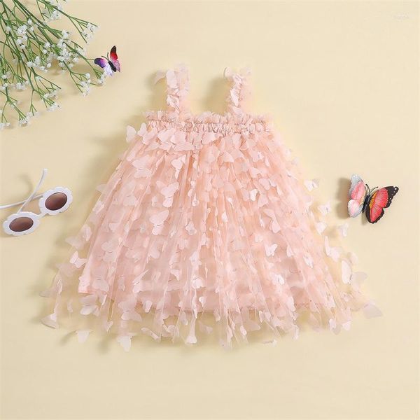 Vestidos de niña para niños pequeños, vestido para niñas pequeñas, mariposa 3D, Color sólido, sin mangas, tirantes, verano, dulce, informal, princesa, 6 M-4 T