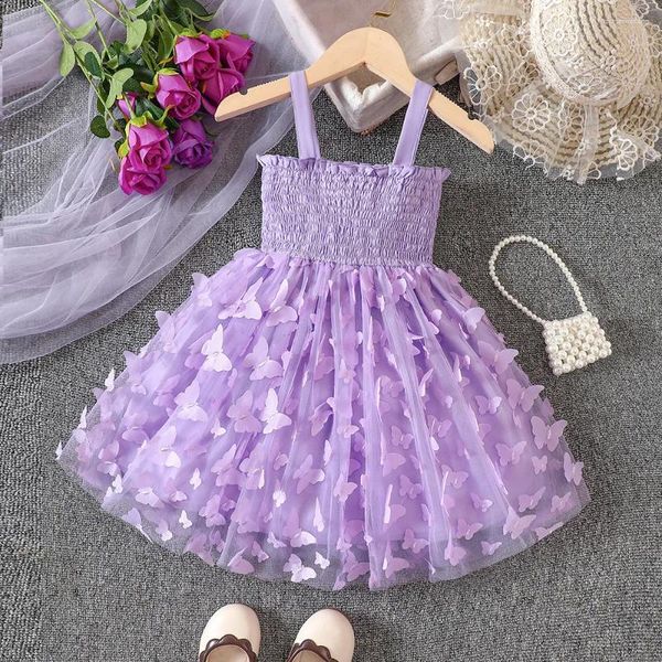 Robes de fille en bas âge enfants bébé filles robe 3D papillon Tulle couleur unie anniversaire sans manches fronde été doux décontracté princesse