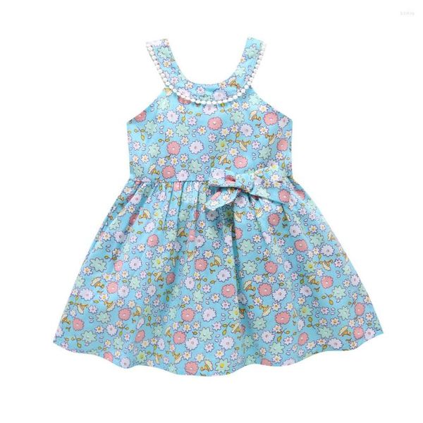 Robes de fille Toddler Kids Baby Girls Summer Clothes Flower Print Bowknot Party Princess Dress