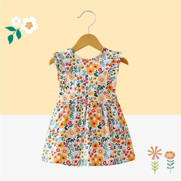 Robes fille enfant en bas âge enfants bébé filles mince étanchéité robe sans manches florale princesse Thanksgiving pour anniversaire