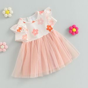 Vestidos de niña Niños pequeños Bebés Niñas Tul Casual Manga corta Cuello redondo Estampado floral Vestido de tutú Verano Dulce Niños