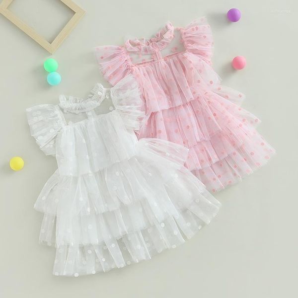 Robes de fille Toddler Kids Girls Dress Dot Sleeve Princess Summer Casual Layered Tulle