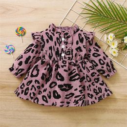 Meisjesjurken peuter Kids Girls Infant Fashionable Long Sleeves Leopard Christmas Semi Formal for Baby Beige Dress Shoes