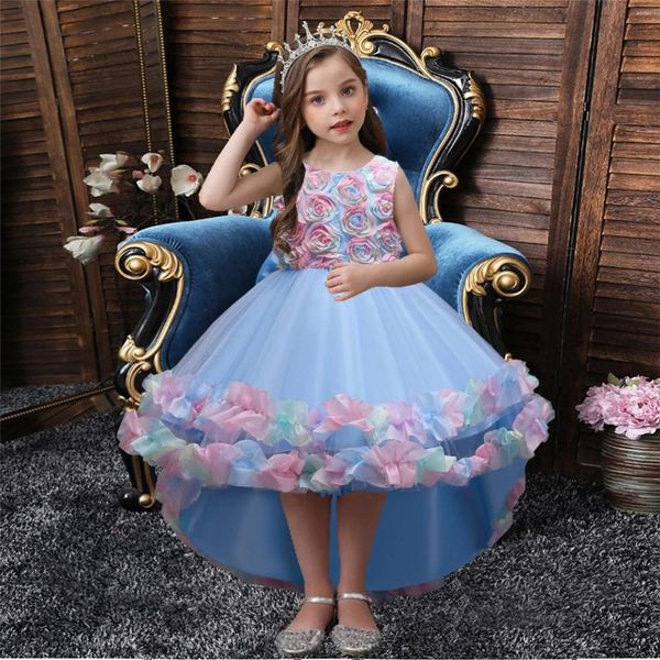 Robes de fille en bas âge enfants filles imprime sans manches fête vacances Costome Court Tulle maille robe de mariée pulls taille 8