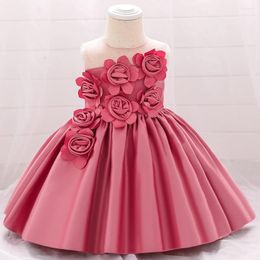 Robes de fille en bas âge fleur rouge noël bébé filles robe de soirée élégante 1 ans anniversaire baptême princesse robe de mariée robes