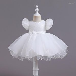 Robes de fille enfant en bas âge blanc bébé filles robe de baptême manches bouffantes 1 ans anniversaire Tutu fête princesse née mariage enfants vêtements