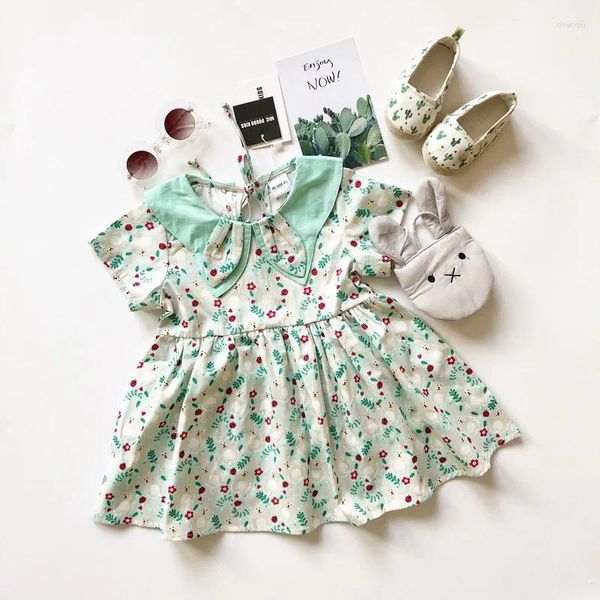 Robes de fille Tonytaobaby robe d'été bébé mignon col vert pur coton filles