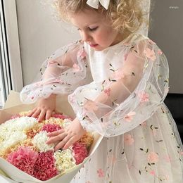 Robes de fille Tricheur pour bébé bébé fille mignonne robe à manches longues à manches longues broderie en tulle princesse avec bandeau pour la fête bithday quotidiennement