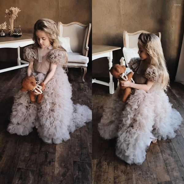 Fille robes Tulle gris fleur pour Poshoot volants Boho litière enfants Pageant robe fête mariage première Communion robe