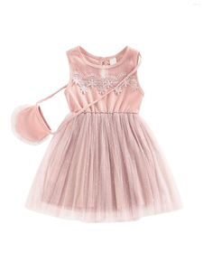 Robes fille Txlixc été filles tenue décontractée sans manches col rond dentelle fleur maille sac à bandoulière enfants princesse