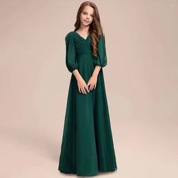 Meisjesjurken V-hals Vloerlengte Hofjurk met driekwart mouwen Chiffon rok Ballonbloem Alledaags model voor kinderen