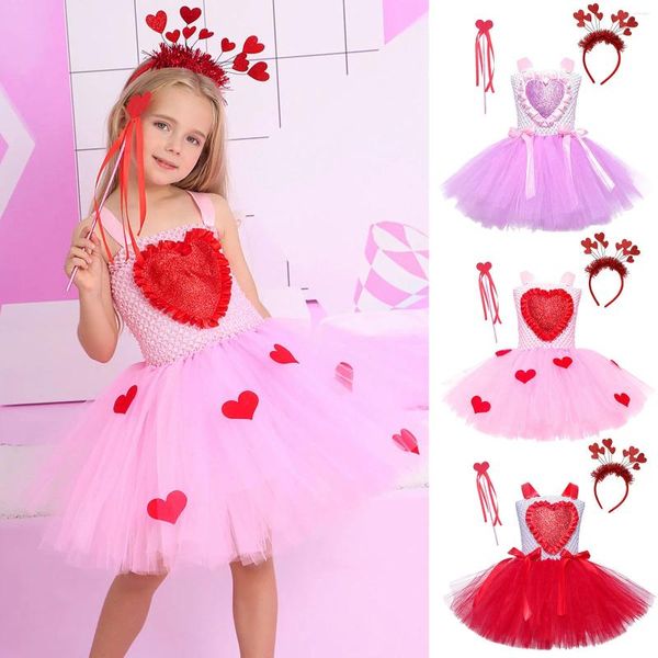 Fille robes de la Saint-Valentin Girls tutu robes princesse baby anniversaire gâteau smash tulle été love coeur coeur gamin carnaval fête