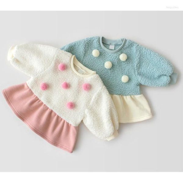 Vestidos de niña, Pelele con pompón de terciopelo, tutú de manga larga para niñas nacidas, ropa para niños, Vestidos para niños pequeños, monos de 0 a 24m