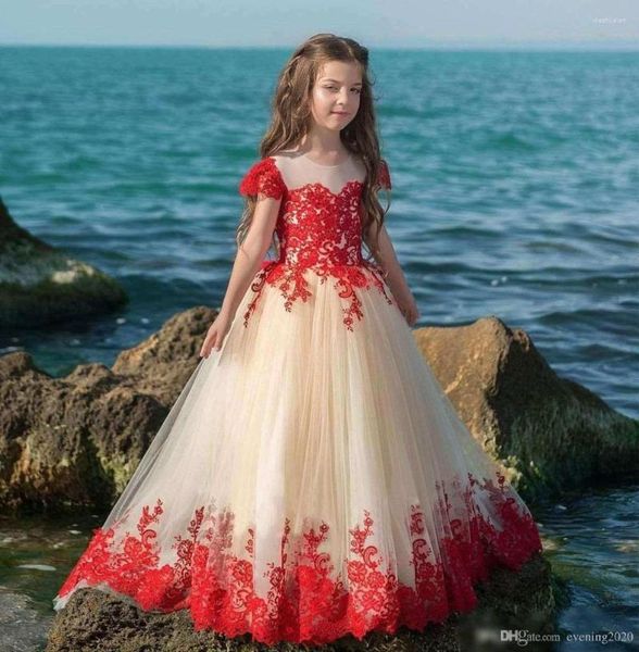 Robes de fille Robe Primera Comunion 2023 Dernière A-ligne Dentelle Appliques À Manches Courtes Vêtements Pour Enfants Pour Les Mariages Pageant Fleur Filles
