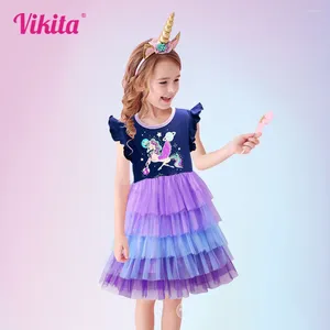 Robes de fille VIKITA enfants robe été enfant en bas âge filles vêtements sans manches princesse violet paillettes maille fête Costumes 3-8 ans