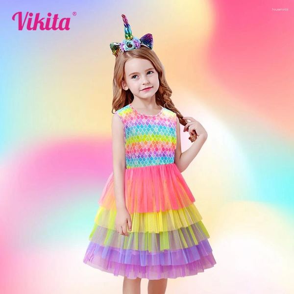 Robes fille VIKITA été enfants robe pour filles sans manches sirène enfants couleur brillante princesse Costume Tutu 3-8 ans