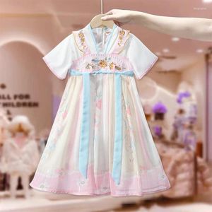 Robes de fille Vintage Kid bébé fille été robe ancienne 2023 Chinoiserie col en v imprimé mince robes tendance délicate vêtements pour enfants