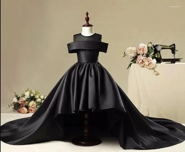 Fille Robes Vintage Longue Fleur Robe Pour Les Mariages Robe De Bal Noir Satin Robes De Comunion Pageant Première Communion Partie Porter