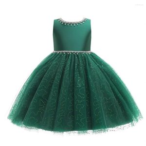 Robes de fille Vintage Paillettes A-ligne Robe De Filles De Fleur 2024 Classique Sans Manches O-cou Sparkly Strass Tulle Mignon Fille Boule De Fête