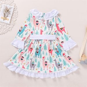 Robes de fille Vintage Noël Enfants Infantile Bébé Filles Mignon Dessin Animé Animaux À Manches Longues À Volants Patchwork Bowknot Princesse Robe De Noël