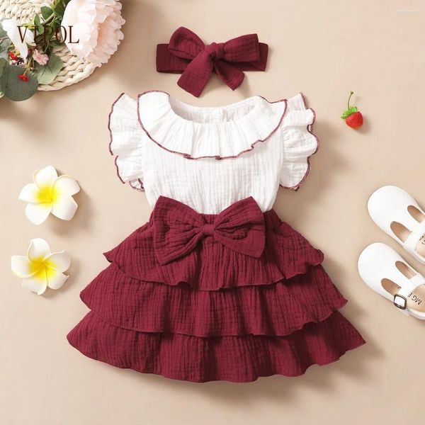 Vestidos de niñas Vipol Brand Baby Girls Clother 1 2 3 años Niños niños Vestidos princesas con banda de cabeza Bow Sweet Infant Cumpleaños