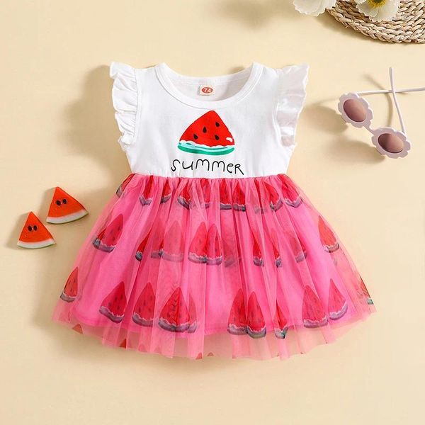Robes de fille VISgogo bébé filles robe d'été pastèque imprimé maille a-ligne princesse pour plage fête vêtements mignons