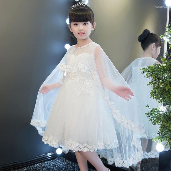 Robes de fille blanc appliqué longue fleur 2023 dentelle première Communion filles robe de concours enfants bal
