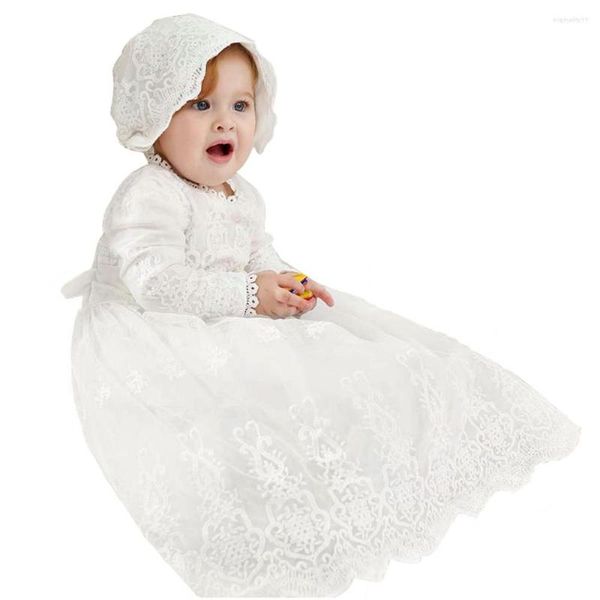 Fille Robes Blanc Bébé Filles Robes De Baptême Né Baptême Vêtements Princesse Dentelle Coton À Manches Longues Communion Robe