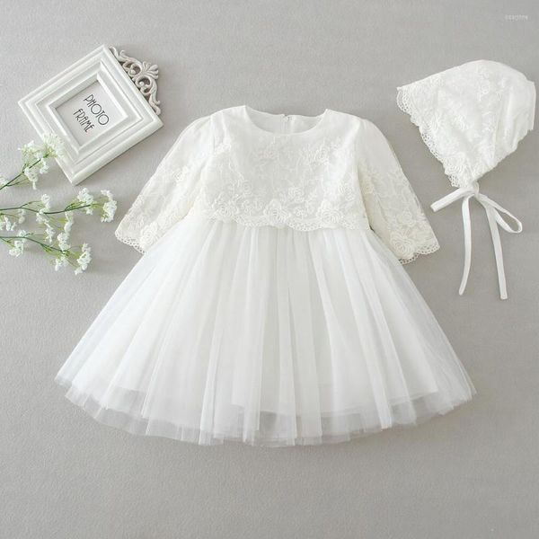 Fille robes blanc bébé à manches longues formelle pour bébé princesse fête d'anniversaire mariage enfant en bas âge robe de baptême