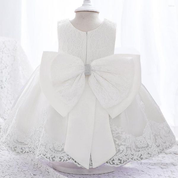 Fille robes blanc arc bébé robe enfant en bas âge né dentelle 1st anniversaire fleur princesse fête pour les filles Bridemads robe de mariée Vestido