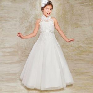 Robes de fille robe à fleurs blanche pour les mariages fête d'anniversaire cristal paillettes dentelle appliques robe petite première sainte Communion