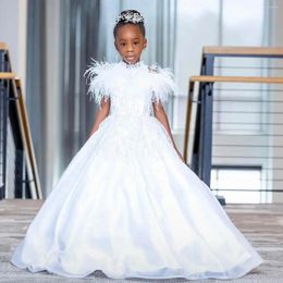 Robes de fille fleur blanche filles pour mariage plume robe de concours enfants fête bal d'anniversaire robes de bal Poshoot