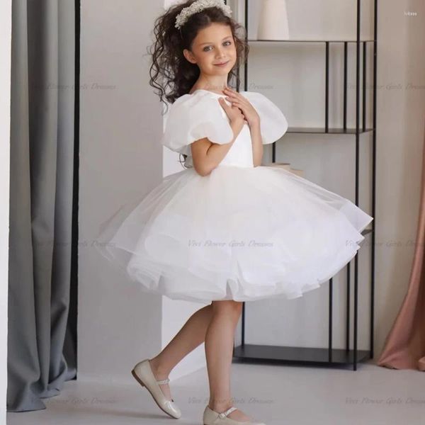 Vestidos de niña, vestido de tul hasta la rodilla con lazo grande para niñas pequeñas, vestido blanco hinchado para fiesta de cumpleaños 2023