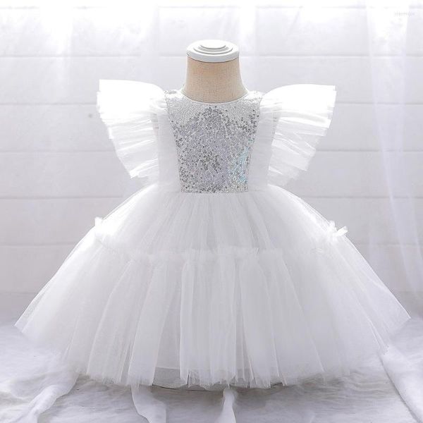 Vestidos de niña con lentejuelas blancas, vestido de princesa sin mangas hasta el suelo, fiesta de Navidad, boda, cumpleaños, ropa para niños